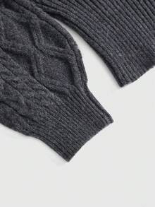 ROMWE Spring Casual Romantic Thick Knit Z-Pattern Deep Floral Gray Off-Shoulder Lantern Sleeve Pu... | SHEIN