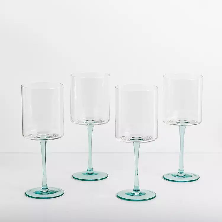Seafoam Green Iris Goblet Wine Glasses, Set of 4 | Kirkland's Home