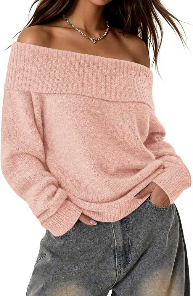 ATHMILE Off The Shoulder Sweater Women Fall Winter Teen Girl Going Out Tops | Amazon (US)