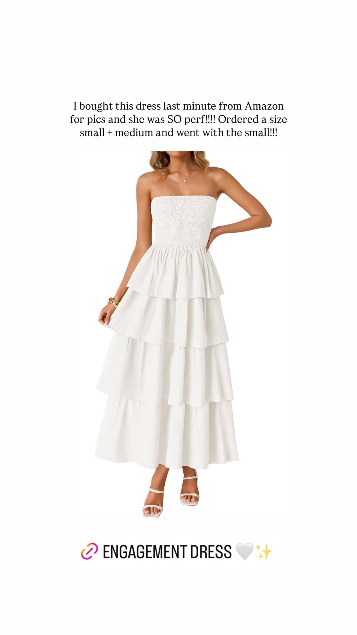 I bought this dress last minute from Amazon for pics and she was SO perf!!!! Ordered a size small + medium and went with the small!!!