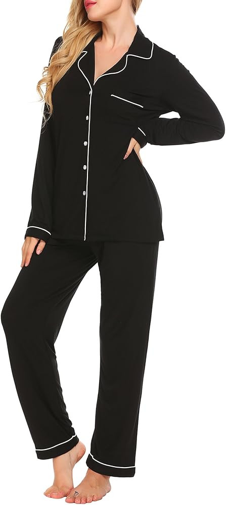 Ekouaer Sleepwear Womens Pajamas Set Long Sleeve Pjs Cotton Loungewear with Buttons XS-XXL | Amazon (CA)