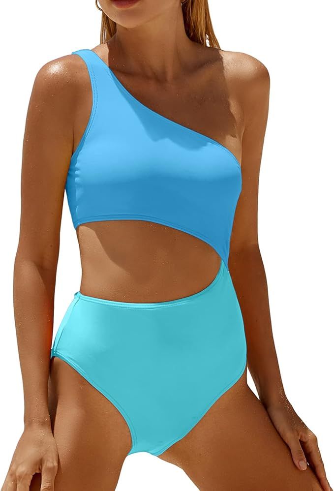 Yonique Women's One Piece Bathing Suit One Shoulder Swimsuit Cutout Swimwear Monokini | Amazon (US)