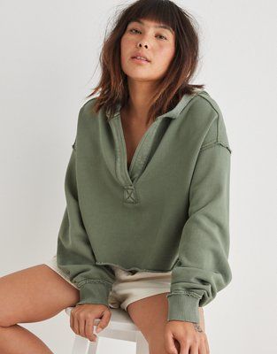 Aerie Cropped Open Neck Hoodie | Aerie