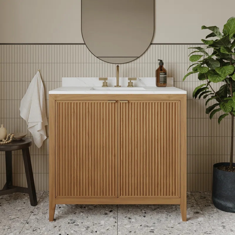Kendal Reeded 36" Light Oak Bathroom Vanity with Cultured Marble Countertop | Wayfair North America