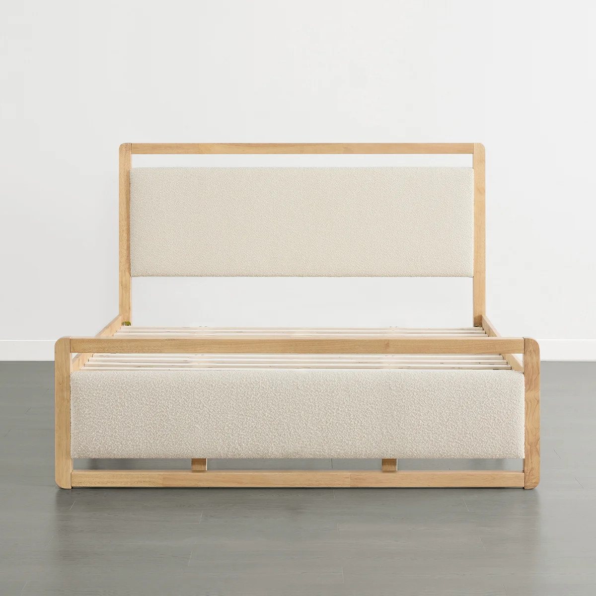 Modern Solid Wood Boucle Upholstered Bed Frame with USB | Wayfair North America