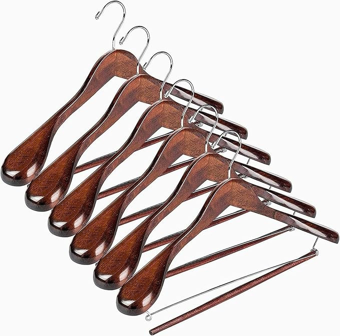 DEILSY™ Wooden Hangers Suit for Men 6 Pack Jacket Non Slip Pant bar Wide Shoulder Hanger Smooth... | Amazon (US)