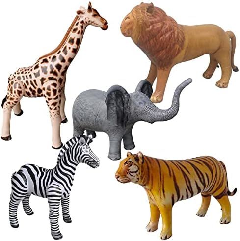 Airniture Jet Creations Safari Inflatable Plush Stuffed Animal 5 Pack Giraffe Zebra Elephant Lion Ti | Amazon (US)