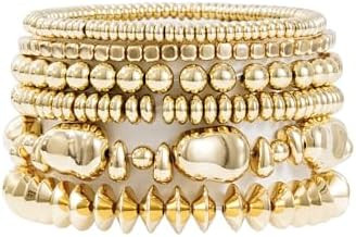 Gold Plated Beaded Bracelets for Women Trendy, 14K Gold Plated Stack Cross Pearl Gold Plated Bead... | Amazon (US)