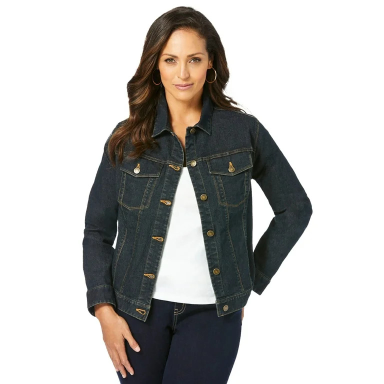 Jessica London Women's Plus Size True Fit Cropped Denim Jacket | Walmart (US)