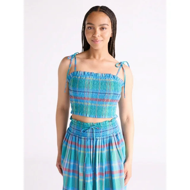 Free Assembly Women's and Women's Plus Smocked Cropped Cotton Cami Top, Sizes XS-4X | Walmart (US)