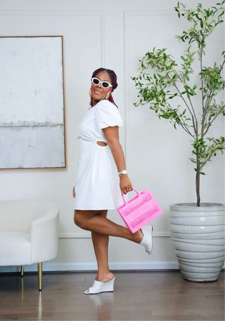 The perfect white dress for this weekend! You can order for in store pickup. Little white dress, pink and white outfit, pink bag , cut out dress 

#LTKSeasonal #LTKMidsize #LTKStyleTip
