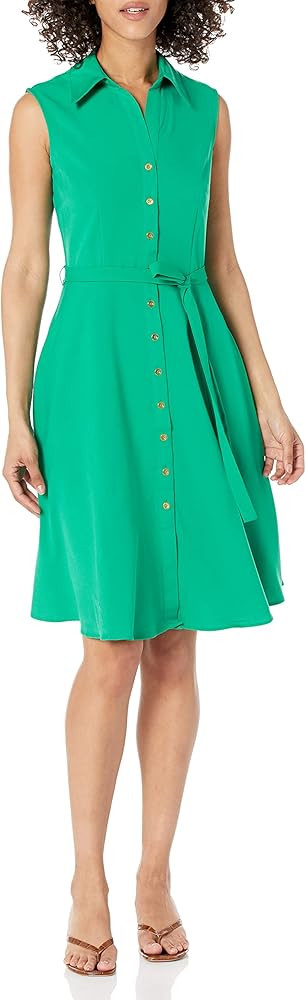 Sharagano Women's Sleeveless Button Front Shirt Dress with Sweep | Amazon (US)
