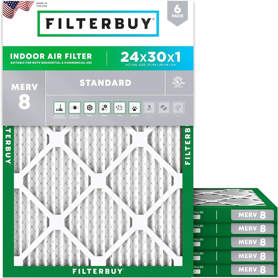Filterbuy 24x30x1 Air Filter MERV 8 Essential Dust & Allergy Defense (6-Pack), Electrostatic Plea... | Amazon (US)