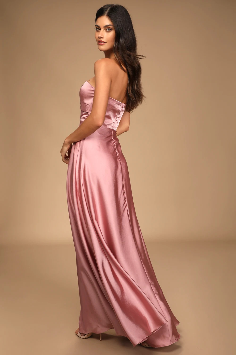 Real Romantic Light Rose Satin Strapless Maxi Dress | Lulus (US)