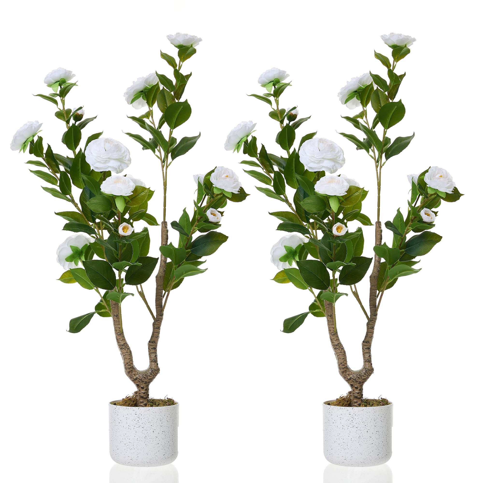 IdealHouse Set of 2 36 Inch Artificial Camellia Trees in Sturdy White Pots - Realistic Faux White Plants with Blooms - Decorative Potted Flower Trees for Living Room Office Bedroom | Lowe's