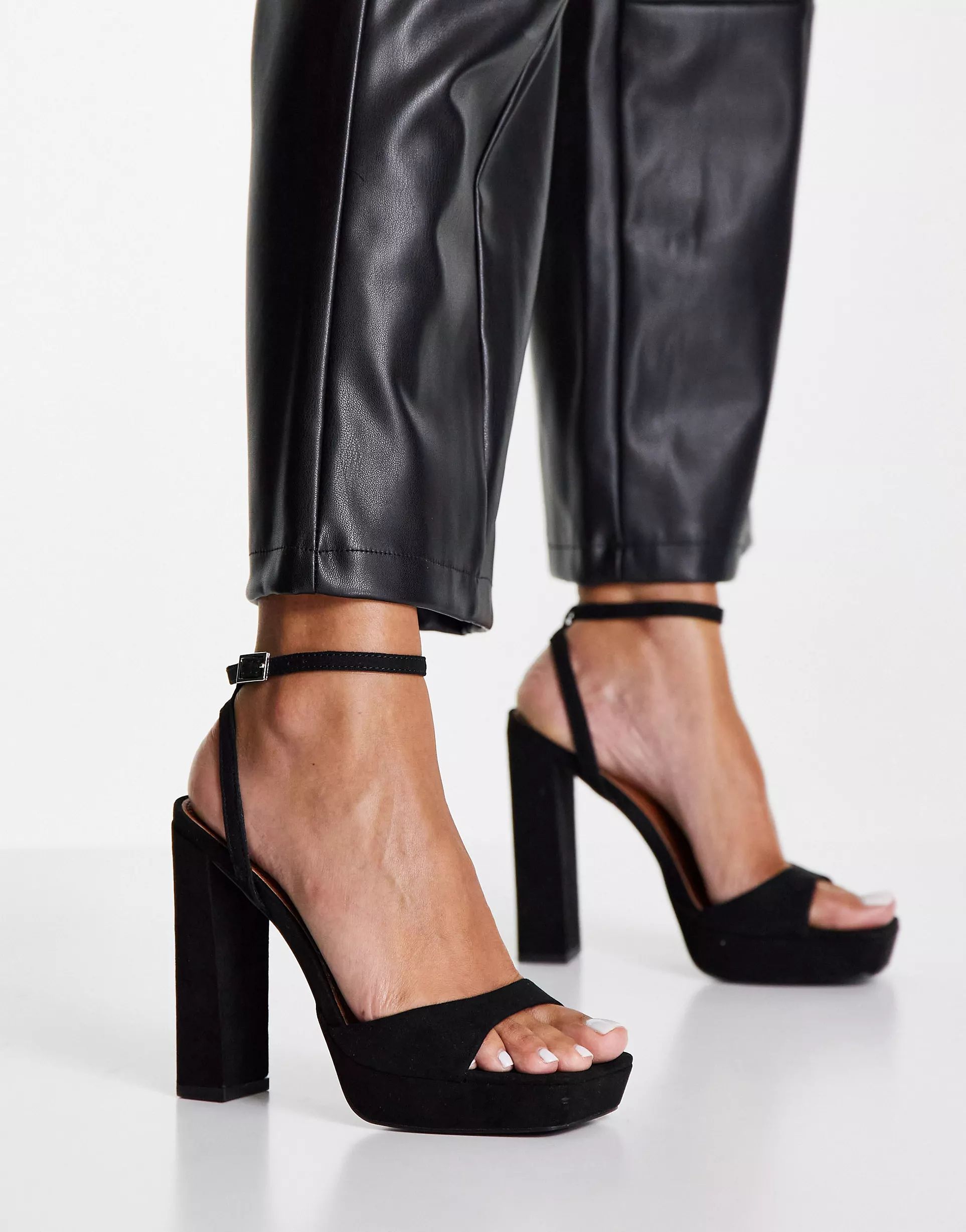 ASOS DESIGN Noun platform barely there heeled sandals in black | ASOS (Global)