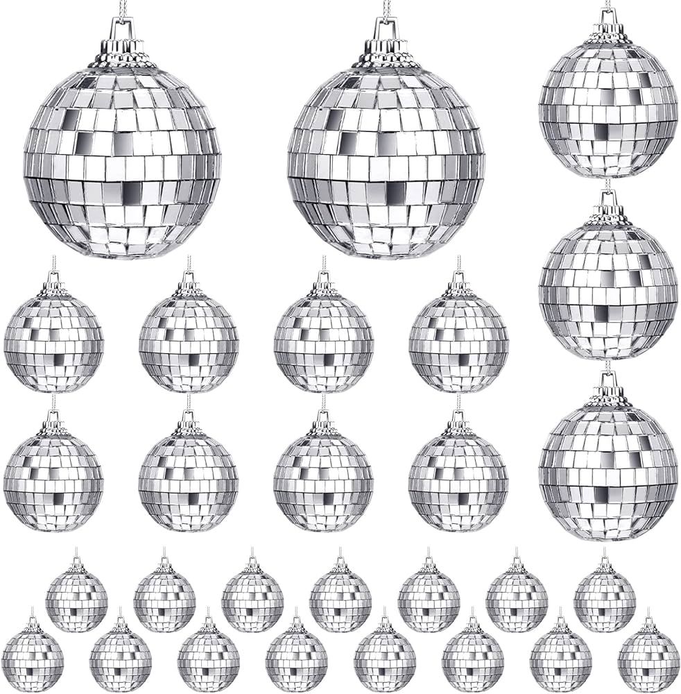 Sumind 28 Pieces Mirror Disco Ball 70s Reflective Mirror Ball Decorations 60s Balls with Fastenin... | Amazon (US)