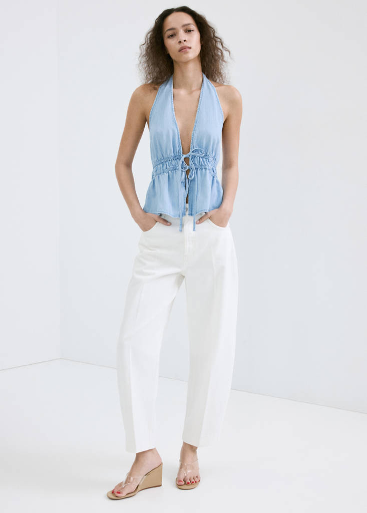 V-neck denim top with bow light blue - Women - XS - MANGO | MANGO (UK)