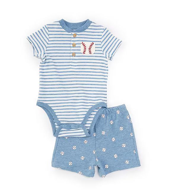 Little Me Baby Boys 3-12 Months Short-Sleeve Baseball-Motif-Pocket Striped Knit Bodysuit & Baseba... | Dillard's