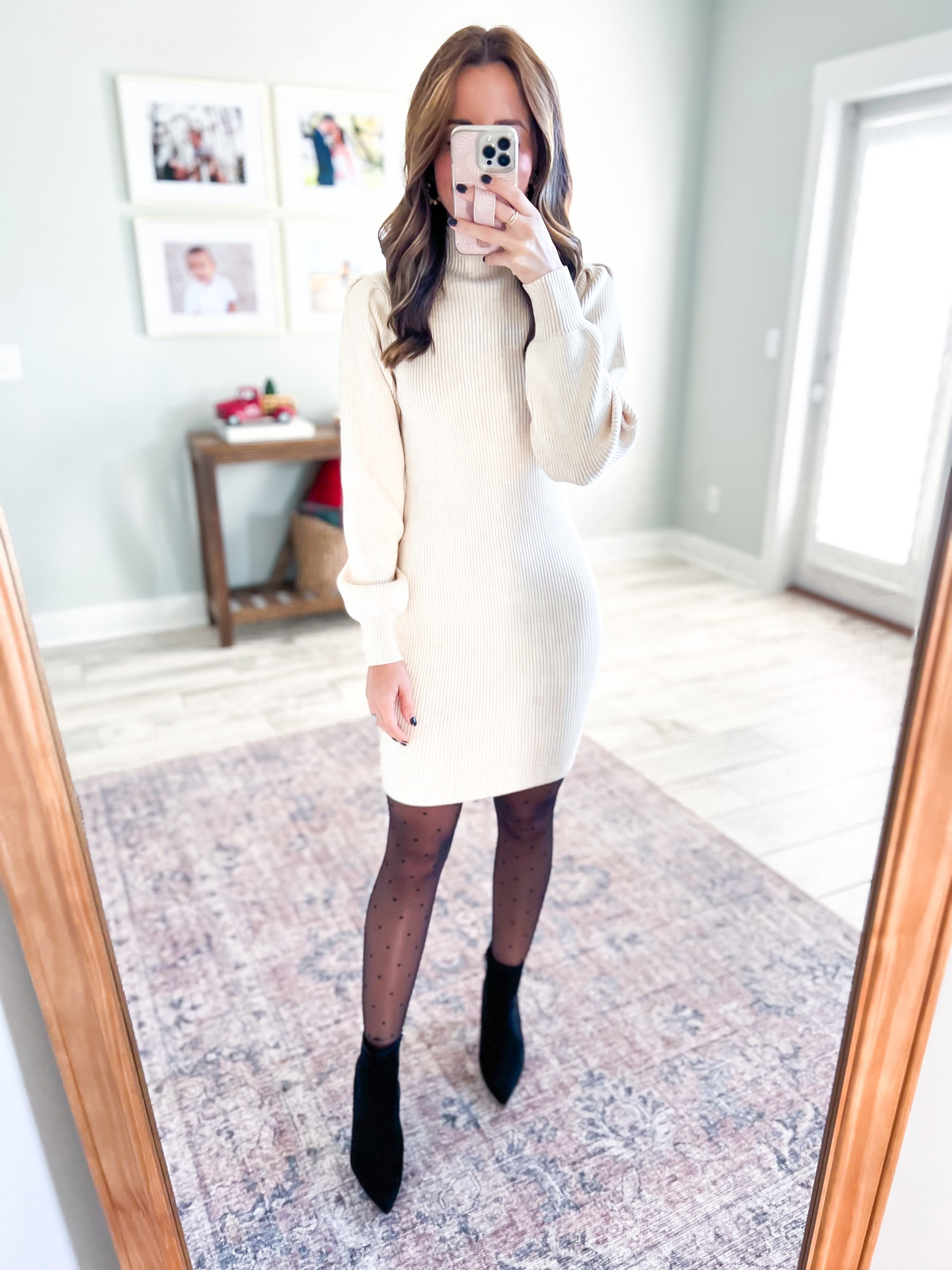 white christmas dresses Cream Bodycon Long Sleeve Sweater Mini Dress main image 0