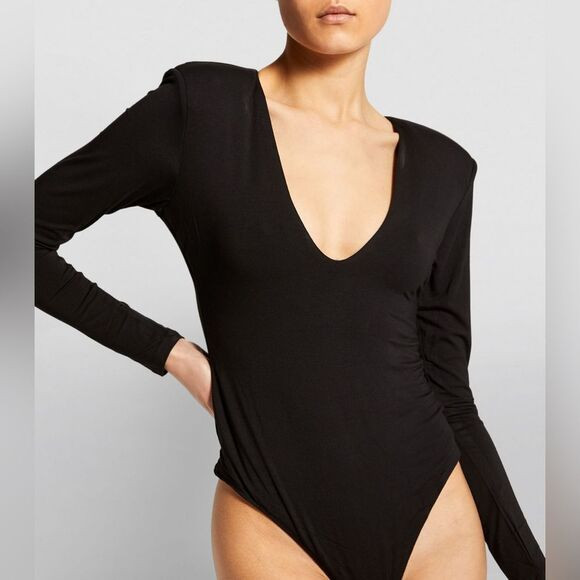 Good American low down deep V neck black bodysuit | Poshmark