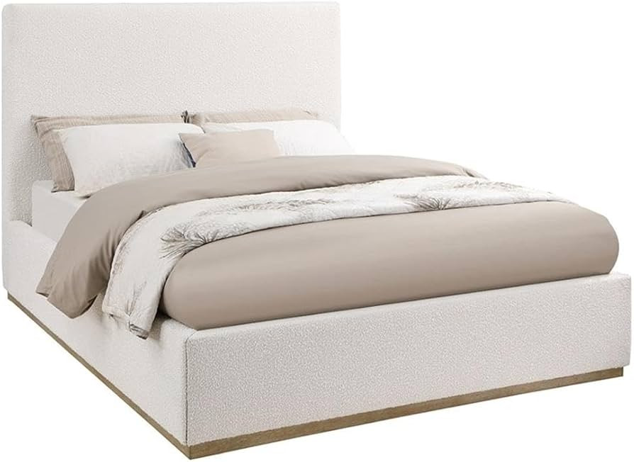 Pemberly Row Queen Platform Bed, Cream Fabric Upholstered, Asian Hardwood Frame, Padded High Head... | Amazon (US)