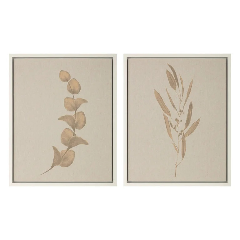 My Texas House Modern Farmhouse 18" x 22" Neutral Botanical Canvas Wall Art Prints, Set of 2, Whi... | Walmart (US)