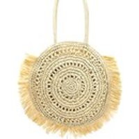 Round Crochet Straw Bag Woven Fringe Tote Women Fashion Handbag | Etsy (US)
