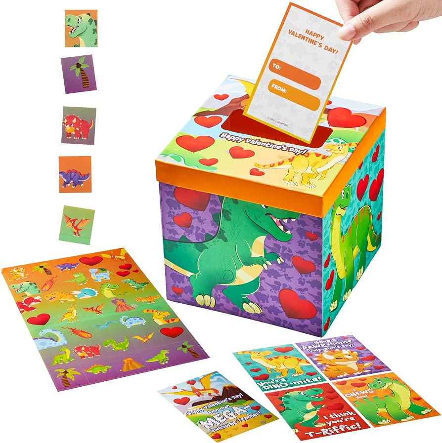 JOYIN Valentines Day Cards for Kids and Mailbox (Dinosaur Theme), Valentine Mailbox Set for Class... | Amazon (US)