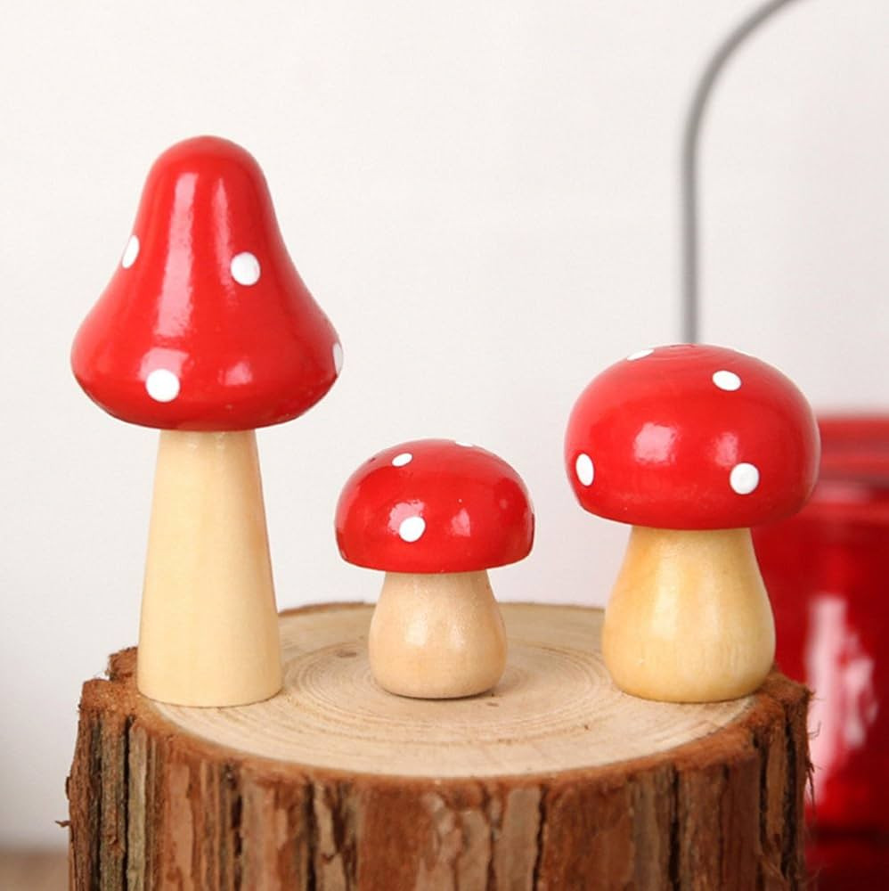 Skyseen 3PCS Wooden Mushrooms Craft Ornaments for Home Decor | Amazon (US)