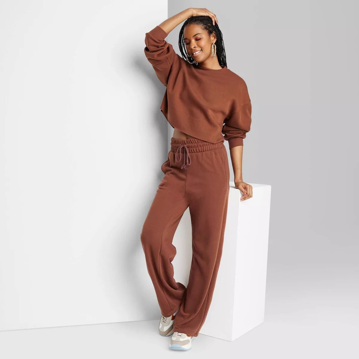 Women's High-Rise Wide Leg French Terry Sweatpants - Wild Fable™ Brown | Target