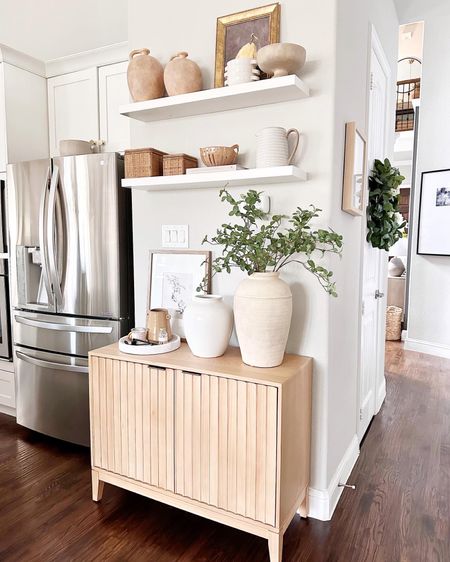 Floating shelves and natural wood scalloped cabinet for extra kitchen storage 

#LTKFind #LTKstyletip #LTKhome