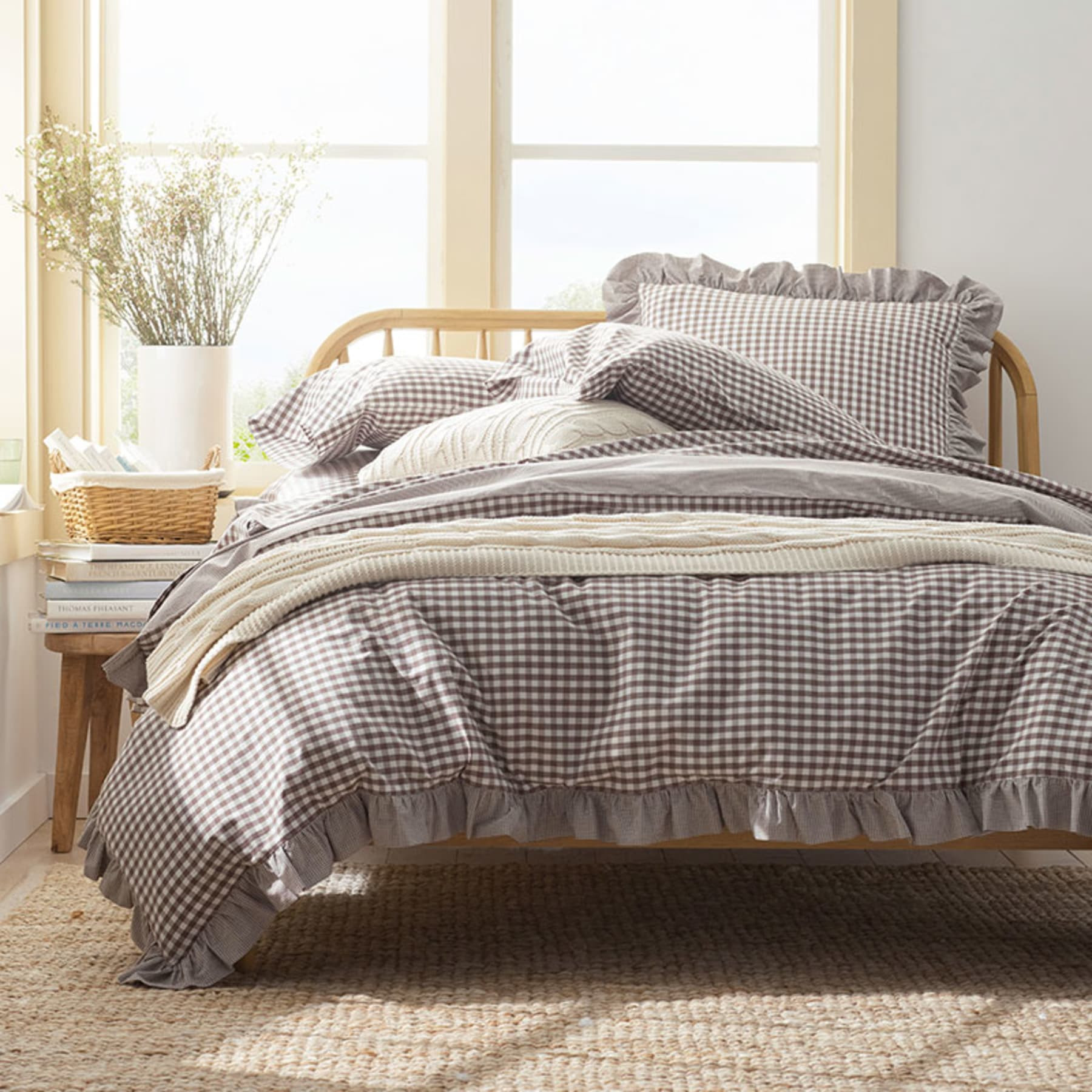 Gingham Classic Cool Melange Cotton Percale Duvet Cover - Brown, Twin/Twin XL | The Company Store