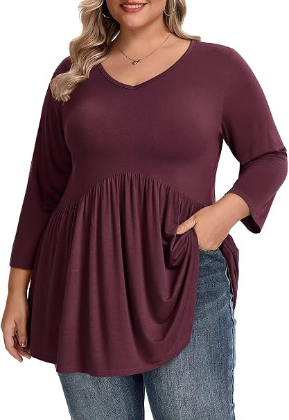 LARACE Women Empire Waist Plus Size Tunic Tops 3/4 Sleeves Work Fall Shirts | Amazon (US)