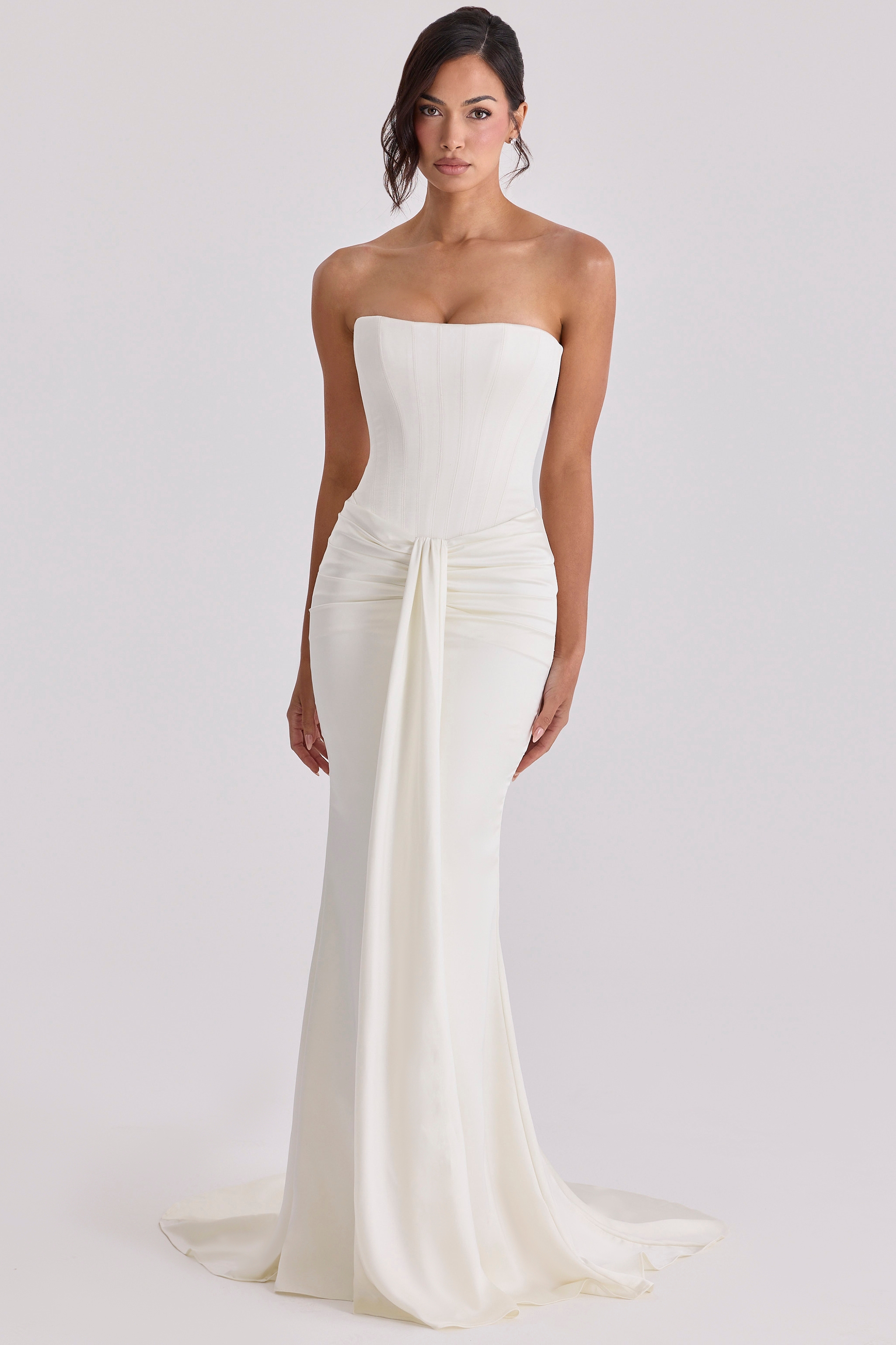 ivory strapless satin bridal gown | House of CB