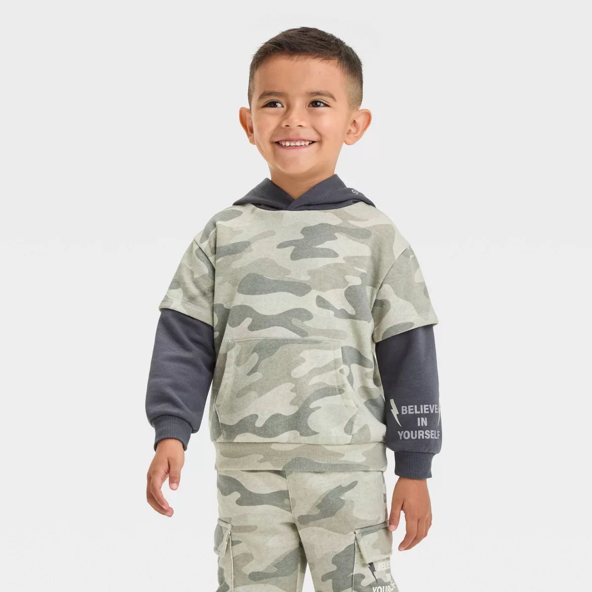 Grayson Mini Toddler Boys' Camo French Terry Pullover Hoodie T-Shirt - Green/Black | Target