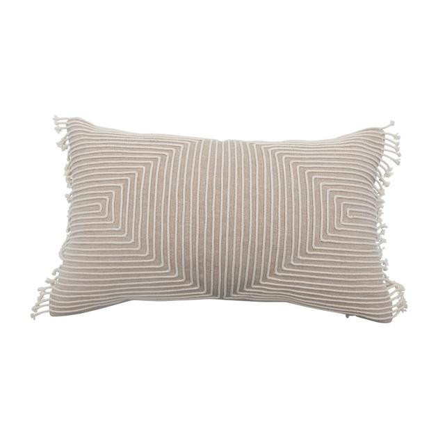 Appliqued Piping & Fringe Lumbar Pillow | Nigh Road