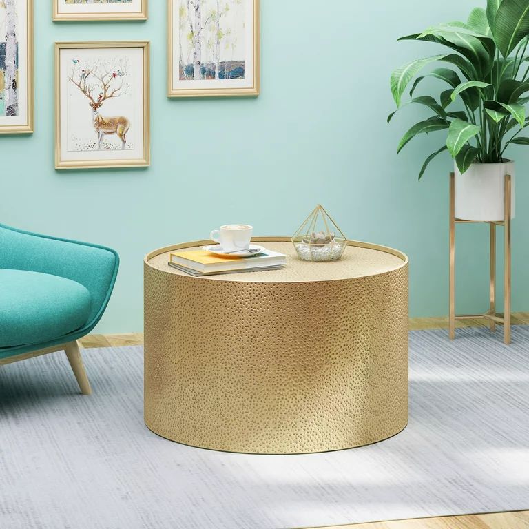 Desert Fields Corey Modern Hammered Iron Round Coffee Table, Gold - Walmart.com | Walmart (US)