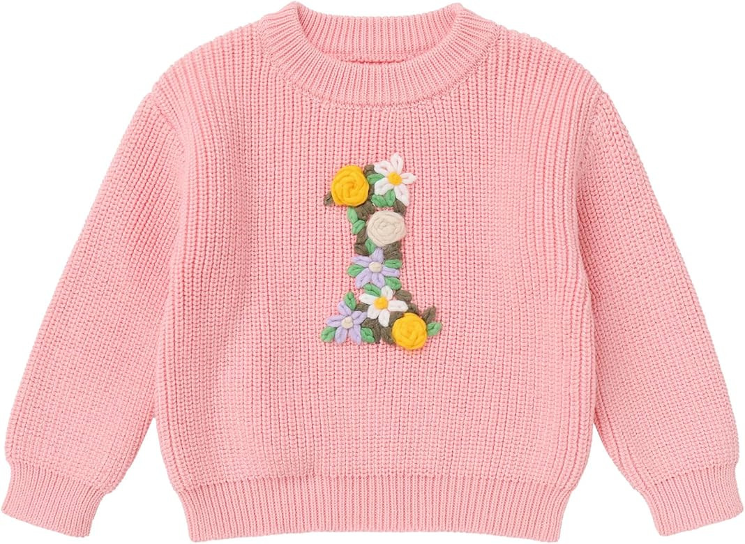 IDOPIP Toddler Baby Girls First Birthday Outfit Boho Embroidery One Sweater Top Knit Pullover Swe... | Amazon (US)