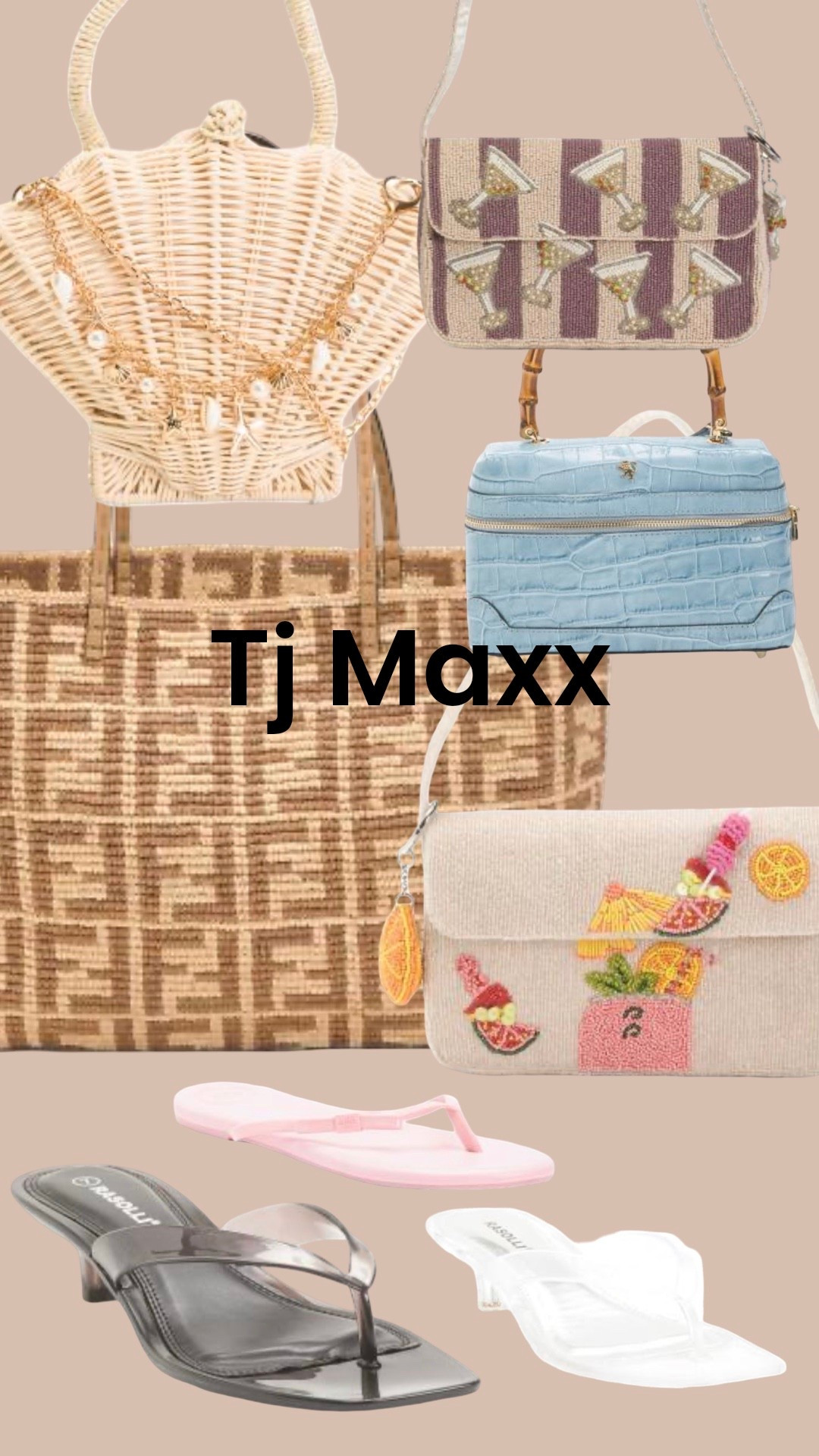 Designer fendy beach raffia bag! Oh my 
Blue vanity style case or purse
Pink chic flip flops 
Seashell purse 
Jelly kitten heels 
Martini beaded purse!!!

#LTKTravel #LTKSaleAlert #LTKSeasonal