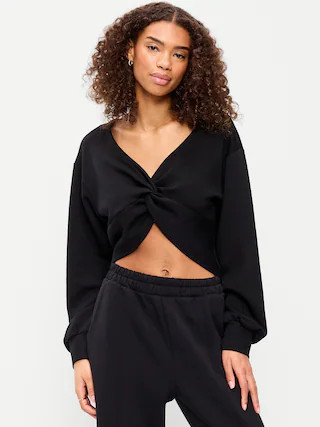 Bounce Fleece Long-Sleeve Twist-Front Top | Old Navy (US)