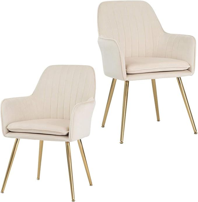 Golden Beach Velvet Dinning Chair Set of 2 Mid-Back Accent Chair Modern Leisure Armchair with Gol... | Amazon (US)