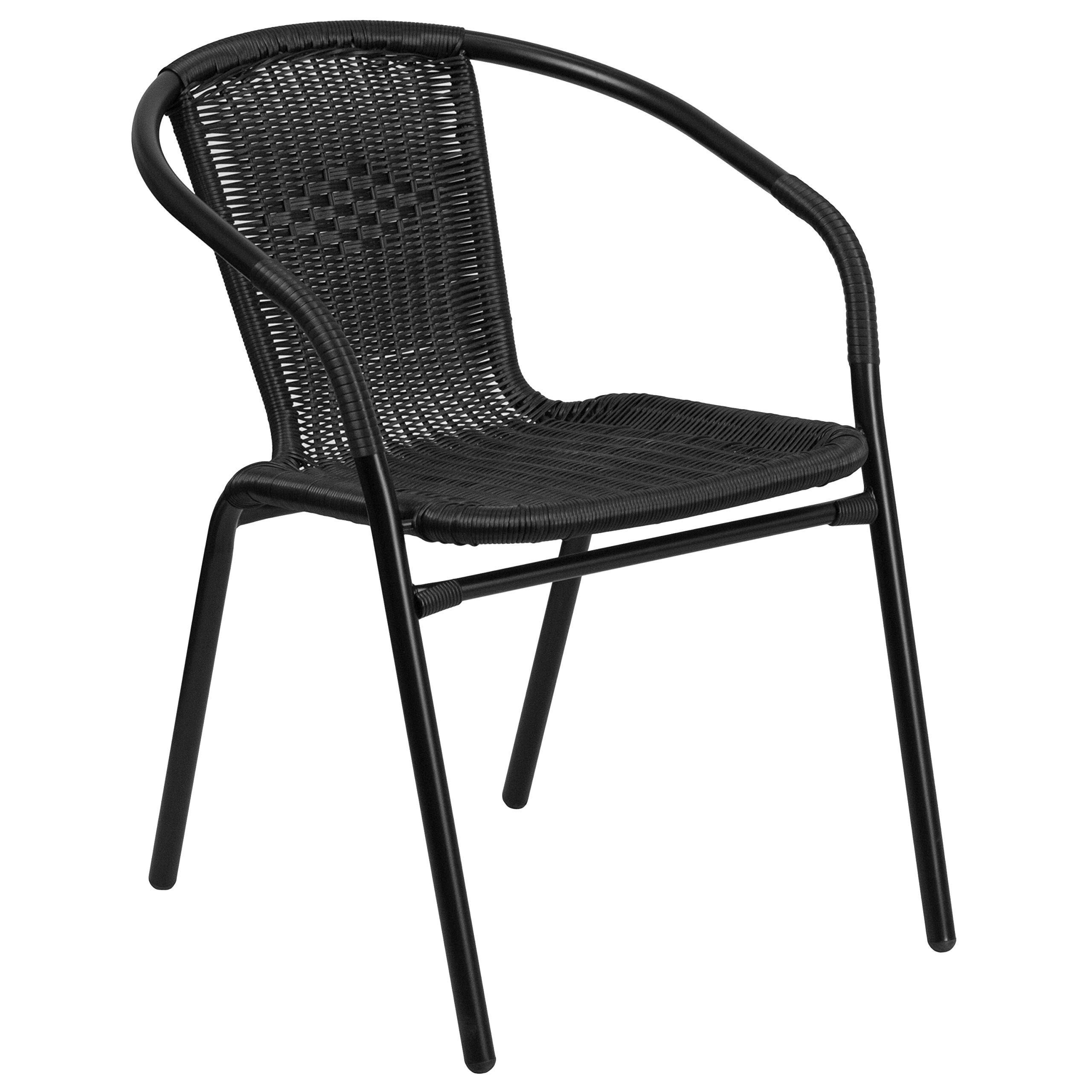 Flash Furniture Lila 4 Pack Black Rattan Indoor-Outdoor Restaurant Stack Chair | Amazon (US)