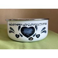 Vintage White Enamelware Bowl With Blue Heart Sponge Technique Design | Etsy (US)