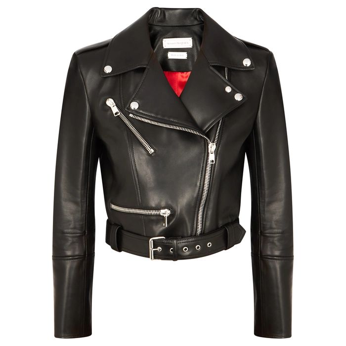 Alexander McQueen Black Cropped Leather Biker Jacket | Harvey Nichols (Global)