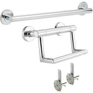 Contemporary 24 in. Concealed Screw Grab Bar and Toilet Paper Holder w/ Assist Bar Set in Polished Chrome (2-Pack) | The Home Depot