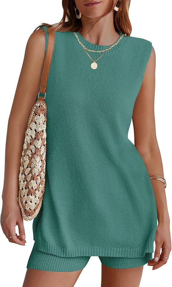 NENONA Women's Summer Sleeveless Sweater Lounge Sets Casual Loose Fit Tunic Tops and Shorts 2 Pie... | Amazon (US)