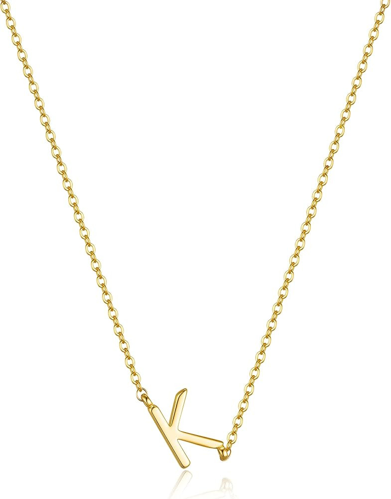 Initial Necklaces for Women, Dainty Gold Letter Necklace 14k Gold Plated Sideways Initial Necklac... | Amazon (US)