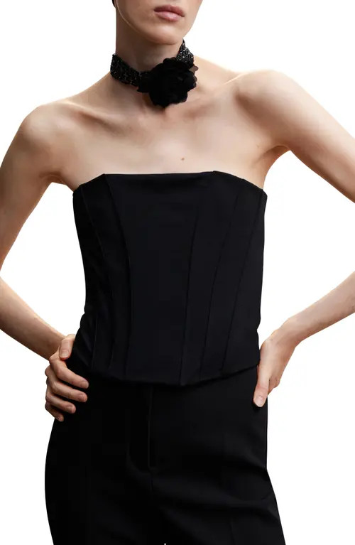 MANGO Strapless Corset Top in Black at Nordstrom, Size Large | Nordstrom