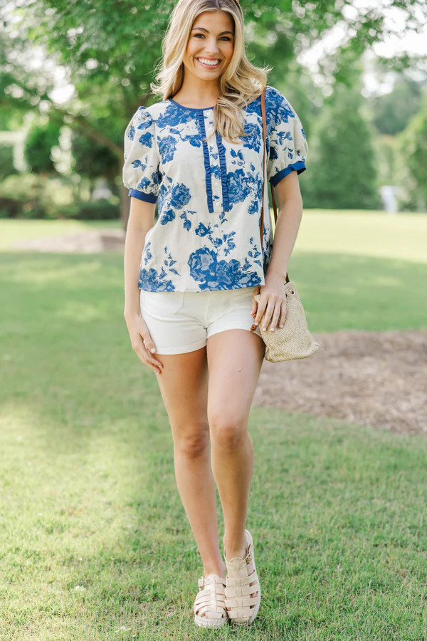 Exactly As You Are Blue Floral Blouse | The Mint Julep Boutique